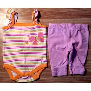 Girl's Size 6-9 M Months 2 Pc Orange Butterfly Tank Top & Pink Capri Pants